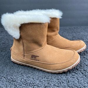 Sorel Out N About Pull On Suede Chestnut Winter Boots Faux Fur Womens Size 7